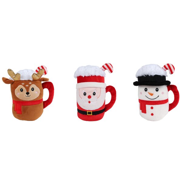 Kissen Becher Schneemann, Rentier & Santa  (3er Set) 16 cm aus Plüsch -  Dekokissen Weihnachten, Plüschtier, Kuschelkissen, Plüschkissen, Dekoration Wohnzimmer