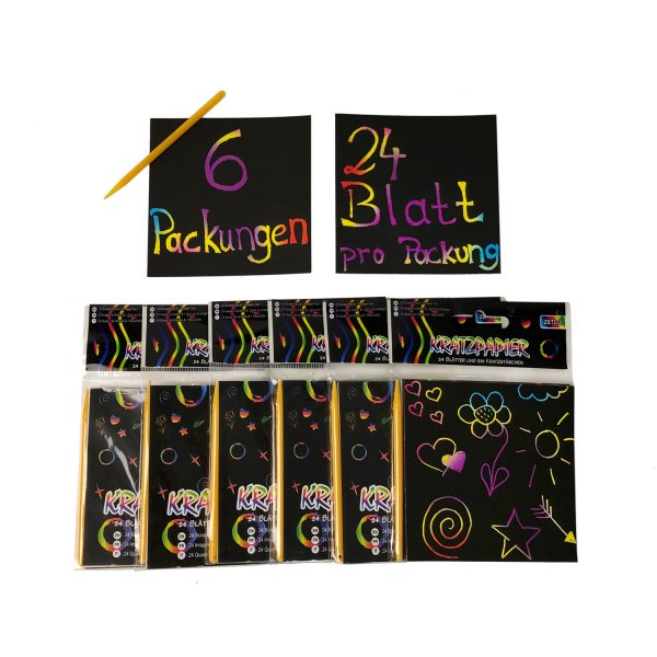 6x Kratzpapier Block für 24 Kratzbilder inkl. Kratzstab - tolles Give Away, Mitgebsel