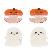 Legami Halloween Set aus 4 Mini-Haarclips - Clip Me Up! - Mini-Haarspange Kürbis und Geist mit Glow-Effekt, Haar Accessoire für Mädchen