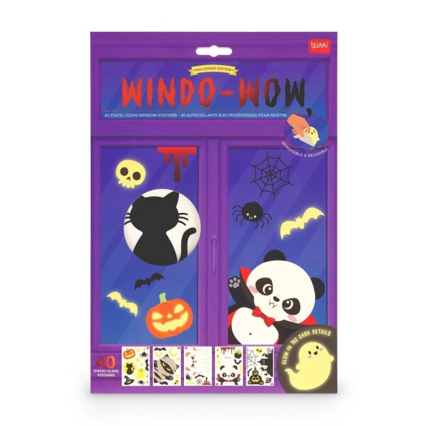 Legami 40 Halloween elektrostatische Fensteraufkleber mit Leuchteffekt - Window-Wow - Fensterdeko mit Leuchteffekt - 5 Bögen
