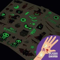 Legami 50+ Halloween Tattoos - leuchtende Abzieh-Tattoos - Skelette, Vampire, Geister, Hexen Aufkleber, Deko Halloweenparty