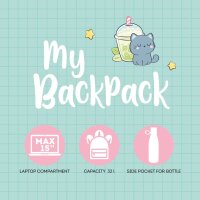 Legami Rucksack KATZE Kitty Bubble Tea - My backpack - aus Polyester - Schultasche, Schulrucksack, für Schule & Freizeit