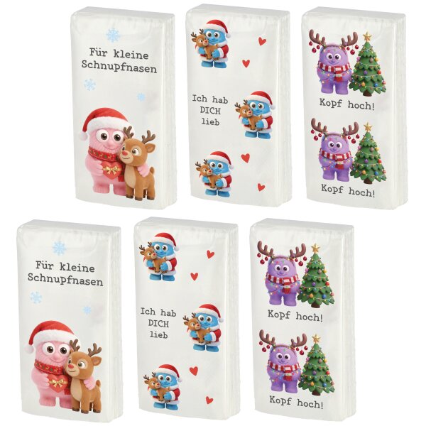 Taschentücher Mutmacher X-MAS (6 x 10 Stück) - Papiertaschentücher Weihnachten Herzenswärmer, Kinder Taschentuch, für kleine Schnupfnasen