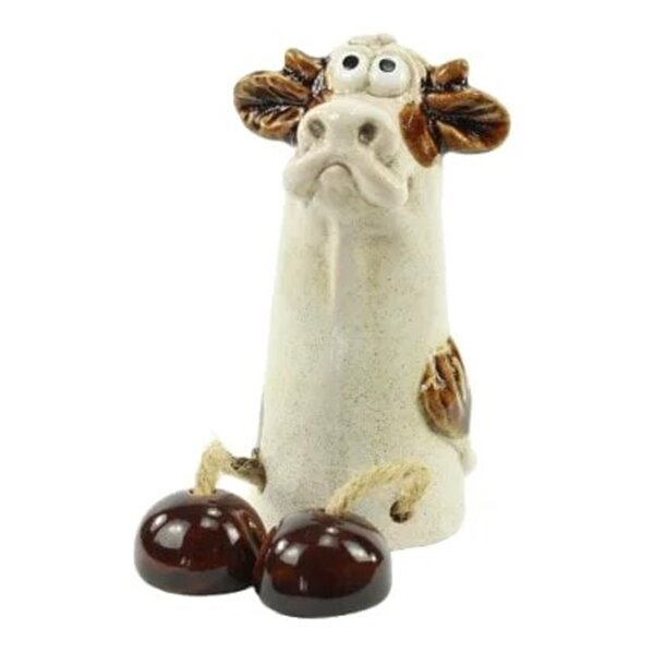 Kantenhocker Kuh mit Füßen H:11 cm aus Keramik - Deko Garten, Tierfigur Kantensitzer, Dekofigur, Gartendeko Kühe, Gartenfigur