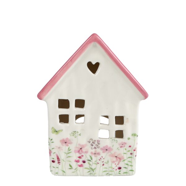 Windlicht Frühling Haus Floral weiß-rosa H:16...
