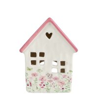 Windlicht Frühling Haus Floral weiß-rosa H:16 cm aus...