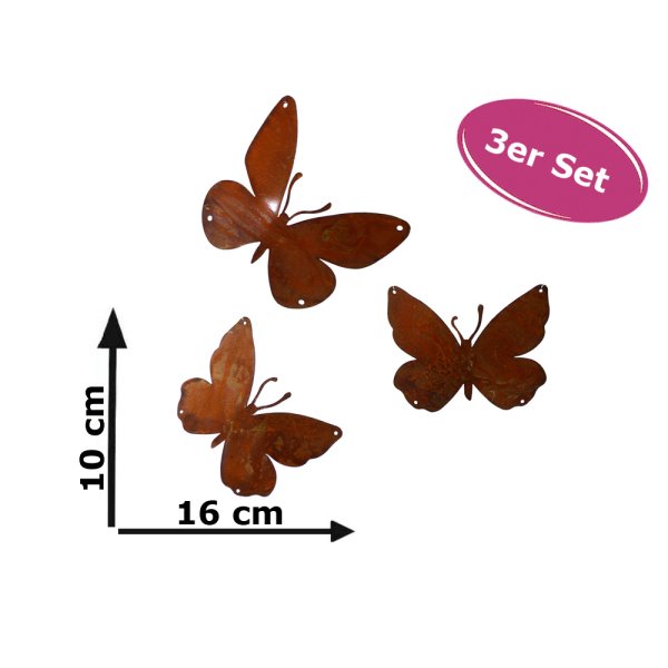 Dekofigur Schmetterling im Rost Design zum Aufhängen, 3er Set, Rostfigur, Gartendeko, Metalldeko
