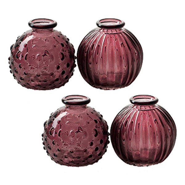 Glasvase Jive, Vase lila, H: 8,5 cm (4er Set) - kleine Vasen, Blumenvase, Tischdekoration, Deko Hochzeit
