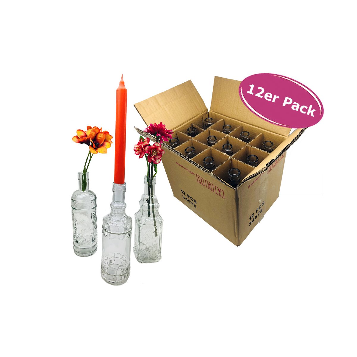 Relaxdays Glasvasen Set 12er - Mini Vasen Mit Vintage Design 13cm