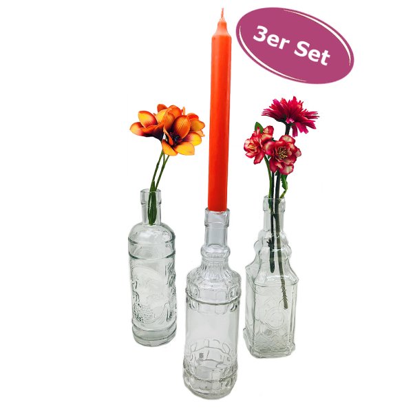 Kleine Vase Amber, kleine Glasvase , 3er Set - Glasflasche, Tischdekoration, Glasvasen, Landhaus